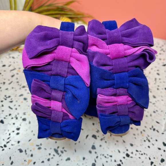 Jeffrey Campbell Blue Suede Leather Bow Back Zip Women’s Wedge Booties Sz 8.5 - Picture 12 of 13